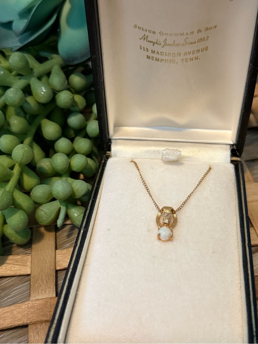 Vintage 14k Gold Opal Pendant with Diamond Accent Women's Jewelry